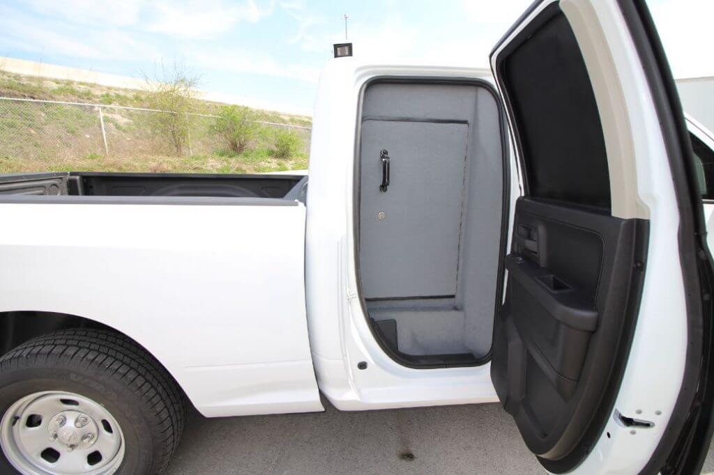 TAG Armored Dodge Ram 1500 Added Bullet Proof Wall Inside Back Seat Door Side View